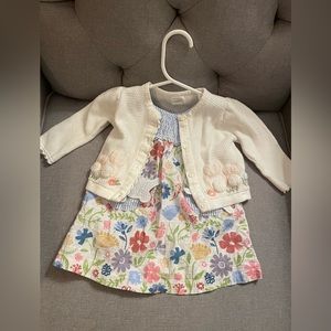 Mudpie Floral Bunny Dress with White Bunny Sweater-3-6 Months